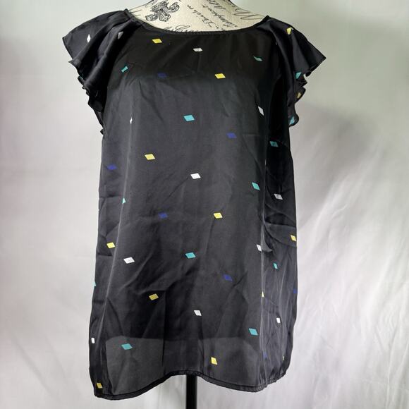 Apostrophe Blouse Top Size Large P bust 42" polka dot chiffon ruffle slve - Picture 1 of 6